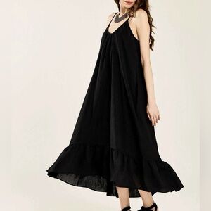 NOFLIK Waterfall Gathered Ruffle Maxi Black Dress in various sizes NWT